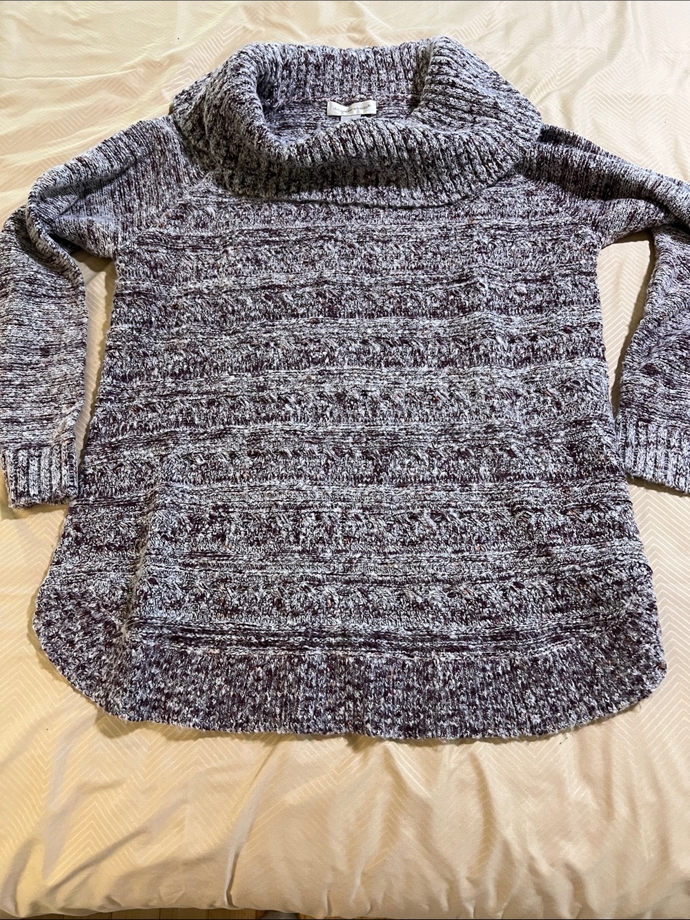 Christopher & Banks Cowl Neck Sweater Burgundy White Rust Cable Knit